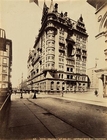 J.S. JOHNSTON (circa 1839-1899) A selection of 3 photographs depicting the Post Office, Broadway, and Hotel Waldorf.